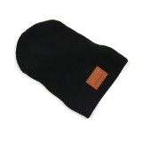 Acrylic Brown Leather Patch Beanie/Leather Patch Knit Beanie