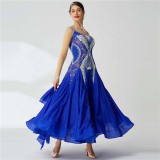 B-2090 Competition international standard ballroom dance dress performance blue pearl silk childrens ballroom dance dress