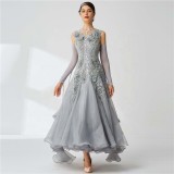 B-2052 High Quality Gray Standard Ballroom Smooth Dress High-end Custom Waltz Tango Dress For Competition