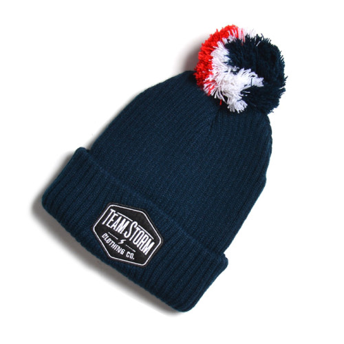 Custom size winter hats pom pom beanies with custom embroidery