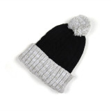 Hot sell wholesale acrylic plain two tone color beanie hat