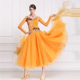 B-14764 New style round neck orange ballroom dance wear competition ballroom dance dress for women