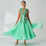 B-2015 Custom New Standard Elegant Latin Dance Dress Competition Long Ballroom Dancing Dress With Pearl Silk For Women