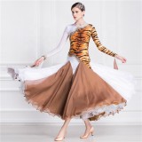 B-18254 Custom tiger pattern stitching ballroom competition costume color contrast long ballroom dance dress for sale