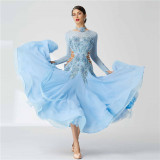 B-19602 Sky blue ballroom dress waltz modern dance dress Rhinestones standard ballroom dancing clothes tango competition dress