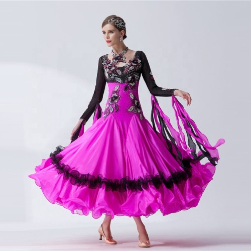 B-19425 High-end Pearl silk ballroom dance dresses women adult with big pendulum customize ballroom dance dresses women adult