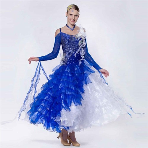 B-1465 High quality modern dance dress new long sleeve waltz competition ballroom dance dress for sale