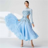 B-19602 Sky blue ballroom dress waltz modern dance dress Rhinestones standard ballroom dancing clothes tango competition dress