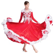 B-18429 Red Plume Embrace Standard Dance Skirt Custom Ostrich Feather Ballroom Smooth Competition Dance Dress For Sale