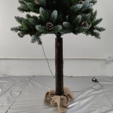 Prelit 7ft Artificial White PVC Tips Xmas Tree Christmas tree Green with Wood Trunk and Pine Cone