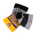 High quality warm acrylic jacquard custom knitted pom beanie hat