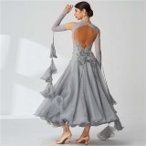 B-2052 High Quality Gray Standard Ballroom Smooth Dress High-end Custom Waltz Tango Dress For Competition