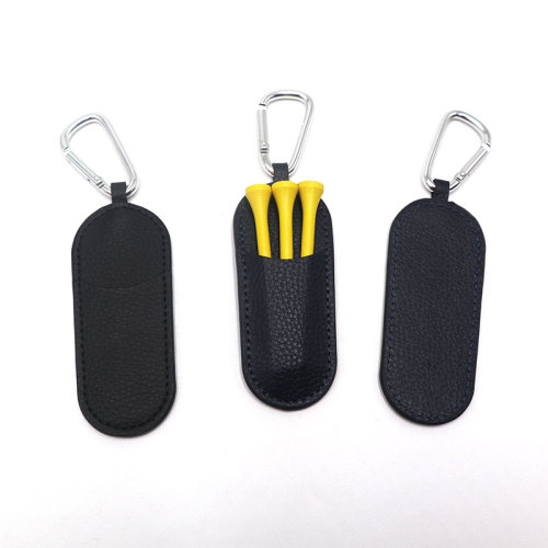 Custom Logo 3 Tees Leather Golf Tee Hanger with Clip
