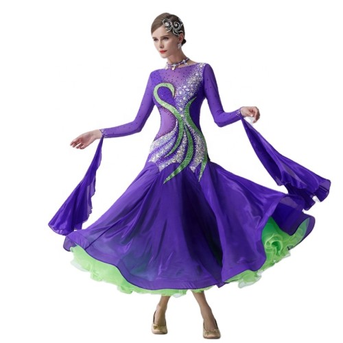 B-19442 New style long-sleeved modern dance dress national standard dance costume women ballroom waltz dress for sale