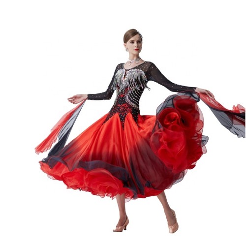 B-19492 New Modern Dance Performance Costume Diamond Embroidered Gradient Big Hem Ballroom Waltz Jazz Dancing Racing Stage