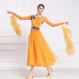 B-14764 New style round neck orange ballroom dance wear competition ballroom dance dress for women