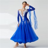 B-19612 Customize blue international standard ballroom dance dress organza competition dress for ballroom dancing for children