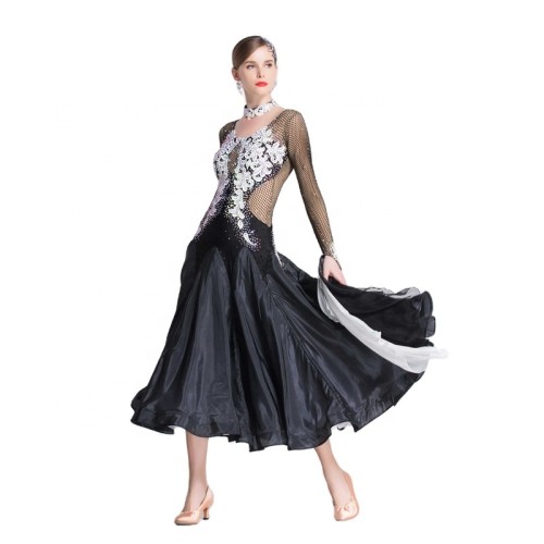 B-18341 Black Pearl Silk Ballroom American Smooth Tango Waltz Dance Dress Ladies Modern Ballroom Dress Women Adult For Sale