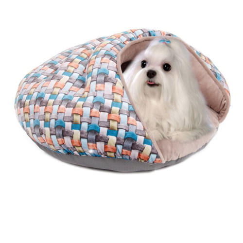 Manufacturer soft luxury plush pink grey white pet cushion round cat dog bed