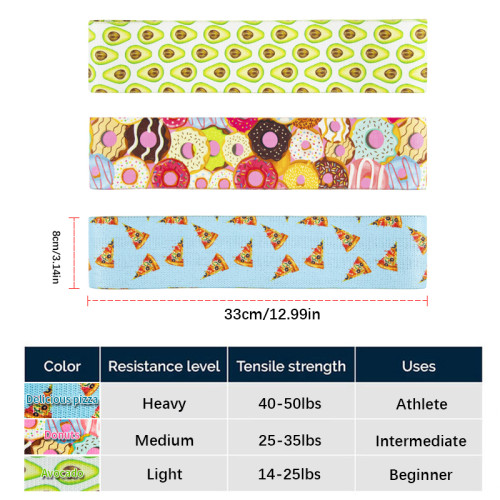Custom Long Gym Fabric Resistant Booty Bands Food Print Stretch Workout Exercise Resistance Bands