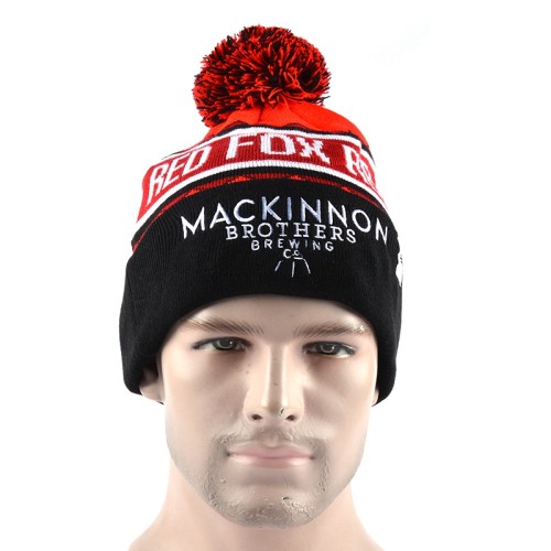 Custom funny warm winter knit hats with pom poms for adult