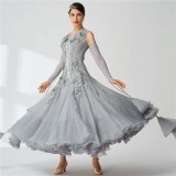 B-2052 High Quality Gray Standard Ballroom Smooth Dress High-end Custom Waltz Tango Dress For Competition