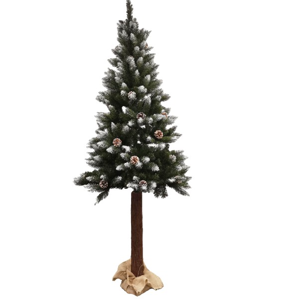 Outdoor Indoor Decorated Snowy Branch PVC Artificial Christmas Tree with Wood Trunk and Pine Cone