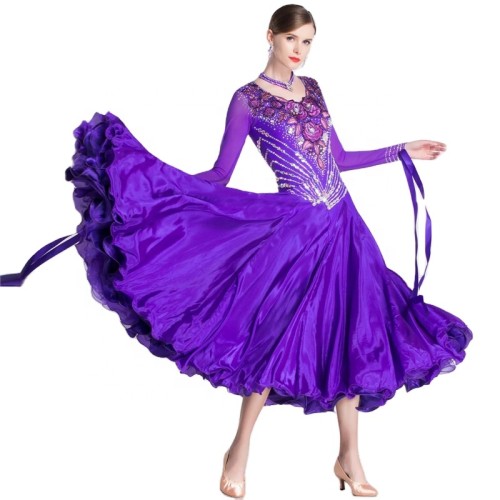 B-18396 Purple Gown with Pearl Ballroom Smooth Competition Dance Dress High-end Ballroom & Latin Dance Dresses For Adult