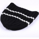 100% acrylic black and white plain knit beanie hat