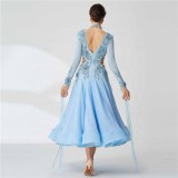 B-19602 Sky blue ballroom dress waltz modern dance dress Rhinestones standard ballroom dancing clothes tango competition dress