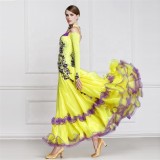 B-14790 Custom top sale yellow ballroom dance dress women dress for ballroom dancing for children