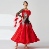B-19225 New Ballroom Latin Dance Dress High Quality Competition Ballroom Dancing Dresses Girls With Ostrich Feather For Women