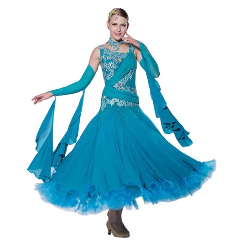 B-1491 Custom-made friendship national standard performance  ballroom modern dance dress waltz chiffon big swing dress