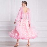 B-18442 Custom Hot Sale Radiant Pink Ballroom Dance Gown High Quality Modern Ballroom Dance Dress For Competition