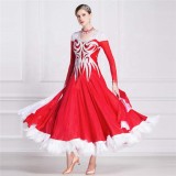 B-18429 Red Plume Embrace Standard Dance Skirt Custom Ostrich Feather Ballroom Smooth Competition Dance Dress For Sale