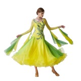 B-19567 Yellow-green gradient ballroom standard dance dress competition ballroom waltz dresses ballroom dance dress for sale