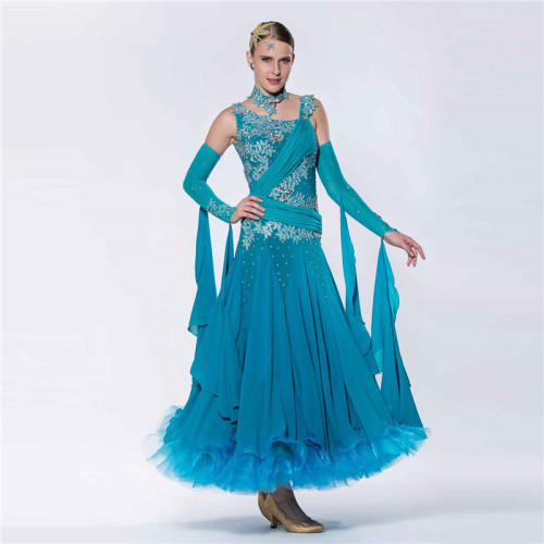 B-1491 Custom-made friendship national standard performance  ballroom modern dance dress waltz chiffon big swing dress