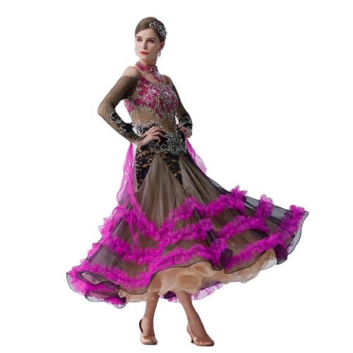 B-19213 professional women ballroom dance dresses standard waltz flamenco tango competition dress yellow blue for women girls