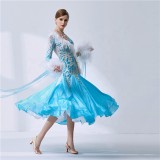 B-1999 British imported fabric blue ballroom party dress custom high quality ballroom standard smooth waltz dress for adult