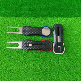 Golf Green Divot Tool with Retractable Spring & Ball Marker