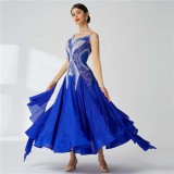 B-2090 Competition international standard ballroom dance dress performance blue pearl silk childrens ballroom dance dress