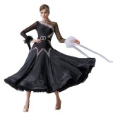 B-19447 High-end high quality pearl silk ballroom Latin dance dress custom black competition ballroom dresses for girls