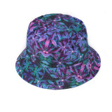 Custom plain reversible black floral bucket hats with metal logo