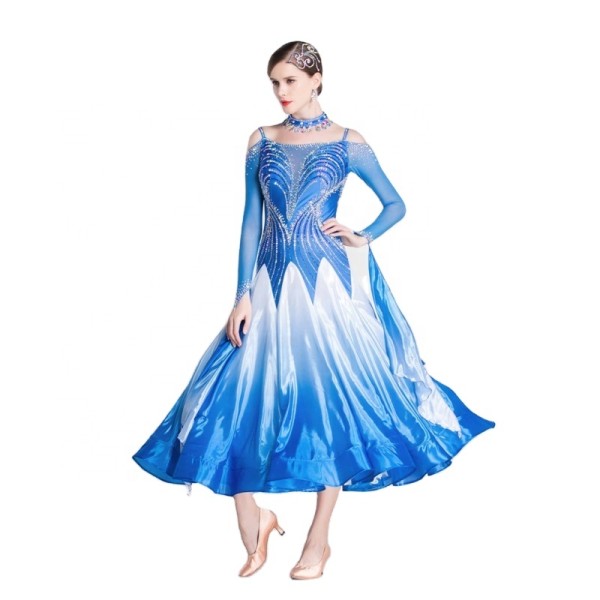 B-18438 British imported Popular Elegant Ballroom Latin Dance Dress Hot Sale High Quality Long Ballroom Dancing Dress For Sale