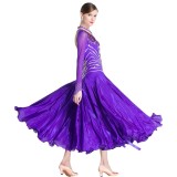 B-18396 Purple Gown with Pearl Ballroom Smooth Competition Dance Dress High-end Ballroom & Latin Dance Dresses For Adult