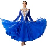 B-19612 Customize blue international standard ballroom dance dress organza competition dress for ballroom dancing for children