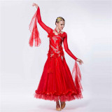 B-1479 Modem dance dress new competition national standard red ballroom dance dress for competition