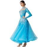 B-2081 Competition Sky Blue American Sexy Ballroom Dance Dress High Quality Standard Lyrical Dance Costume Dress For Sale