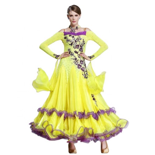 B-14790 Custom top sale yellow ballroom dance dress women dress for ballroom dancing for children