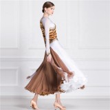 B-18254 Custom tiger pattern stitching ballroom competition costume color contrast long ballroom dance dress for sale